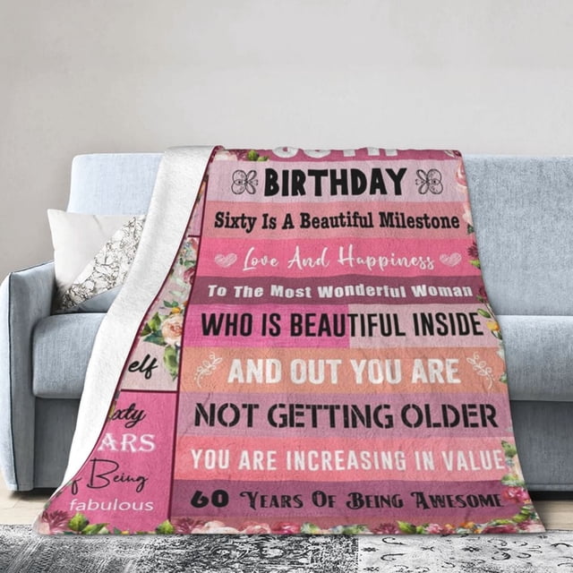 LHSHID Happy 60th Birthday Throw Blanket Soft Fuzzy Fleece Blanket For Couch Bed Living Room Decoration 30x40in