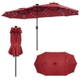 thumbnail image 1 of Costway 13 FT Double-Sided Patio Umbrella with Solar Lights, 36 LED Lights, Crank Handle Wine, 1 of 1