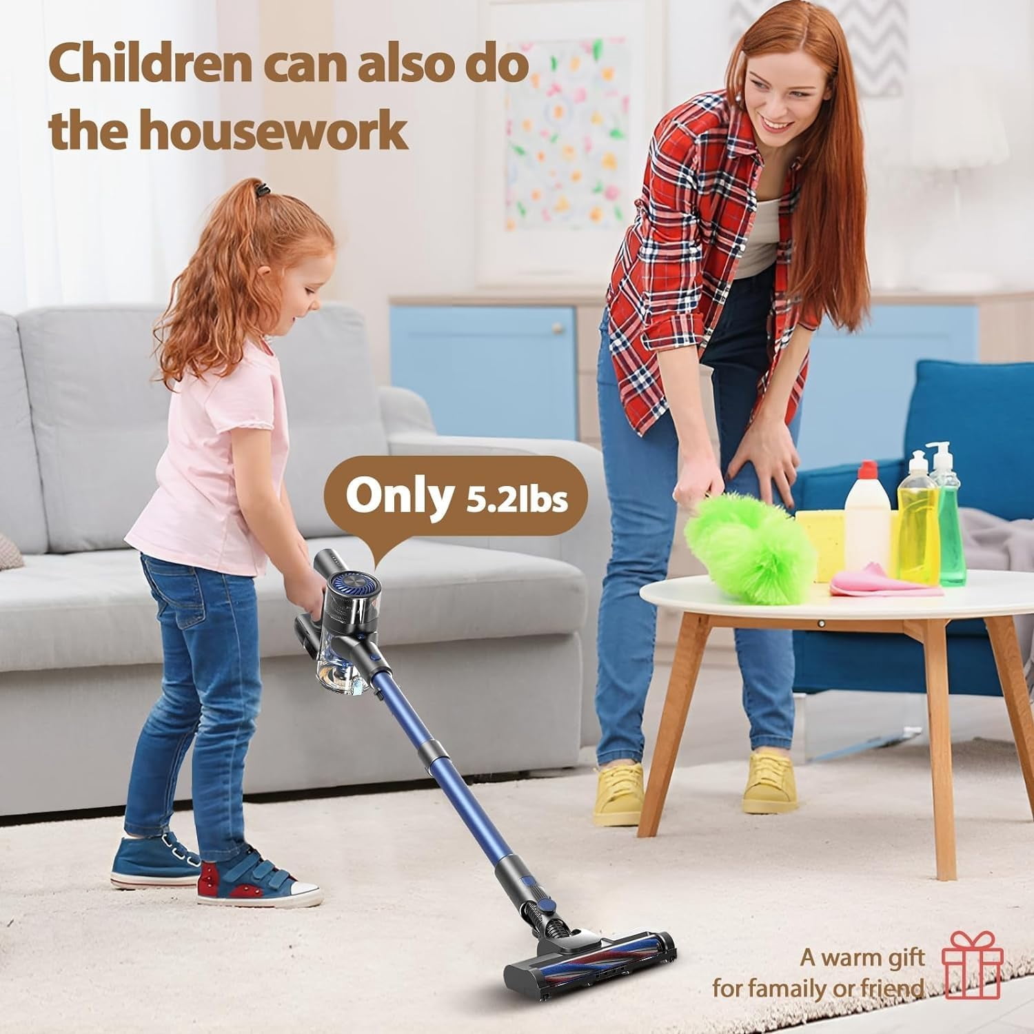 80,000PRM Cordless Vacuum Cleaners for Home, Powerful Vacuum with 2200mAH Battery up to 35 Mins Runtime, 2 Adjustable Modes and Tube Height, Detachable Parts Cordless Stick Vacuum (Sea Blue)