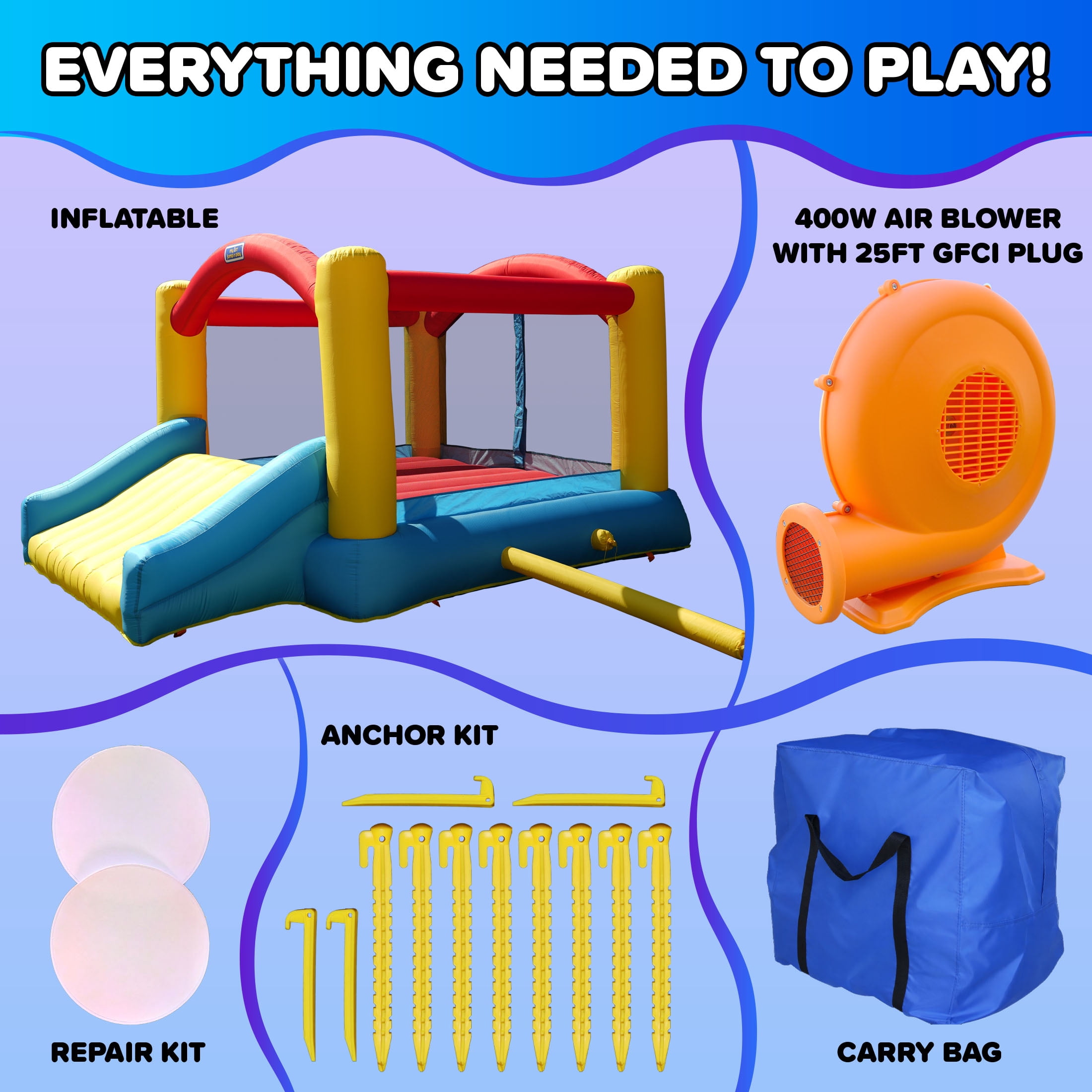 Sportspower Inflatable Bounce House with Slide & Ball Pit, Kids Bouncer with Blower, Indoor Outdoor Backyard Play