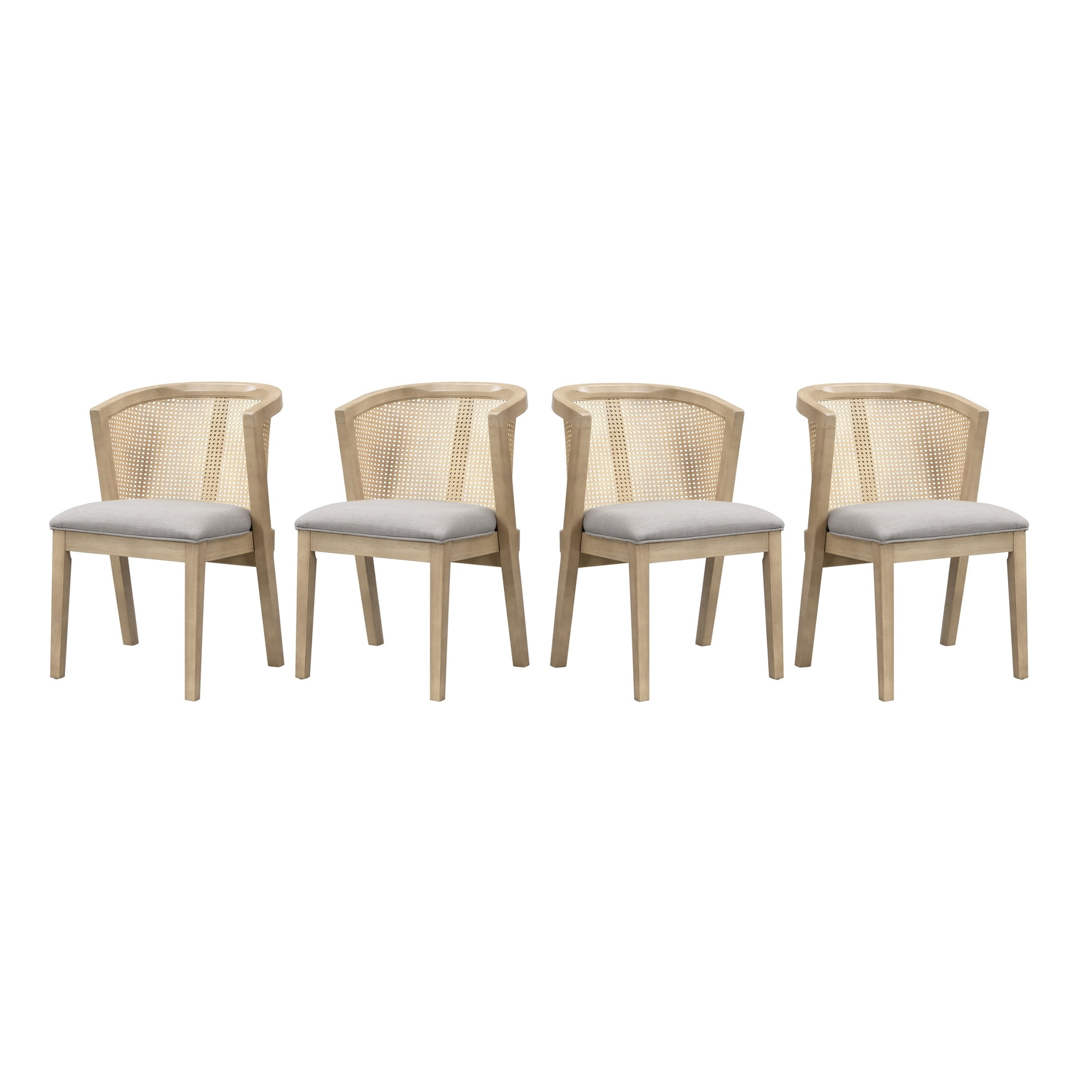 Christopher Knight Home Wood Dining Chairs with Cane Rattan Backrest, Light Ash+Pebble, Set of 4