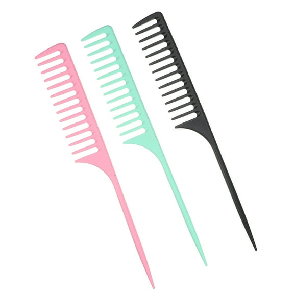 Vocoste 3 Pcs Wide Tooth Rat Tail Comb Tip Tail Combs for Wet Curly Hair for Women Men Green Pink Black