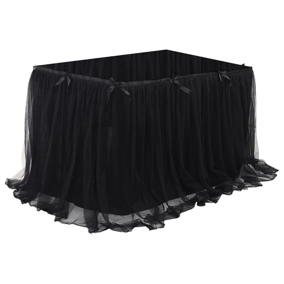 FXMLRLK Tulle Table Skirt Tablecloth for Rectangle Tables or Round Tables Ruffle Tutu Table Skirts Desk Skirt for Birthday Party Cake Dessert Decorations Table Skirt, Black 74.8x30inch