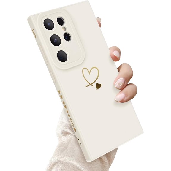 for Samsung Galaxy S24 Ultra Case Girls Women, Cute Love Heart Pattern Phone Case Flexible Liquid Silicone Shockproof Protective Bumper Cover for Samsung Galaxy S24 Ultra-White