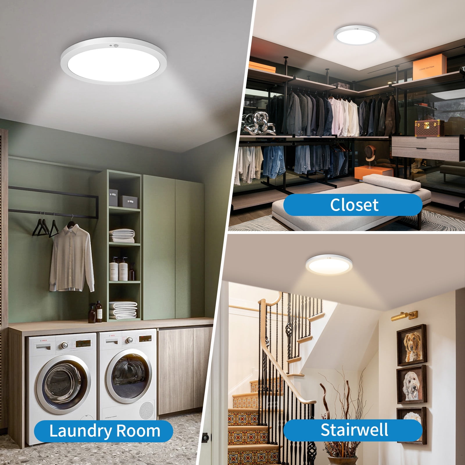 Motion Sensor Ceiling Light Indoor Wired PIR, 2700/3000/3500/4000/5000K, LED Closet Lights Motion Sensored 7 in,12W, Timer, Motion Activated Flush Mount Ceiling Light for Hallway,Pantry