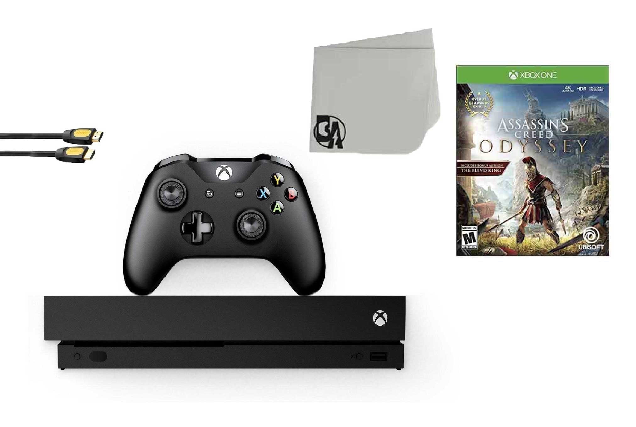 Pre-Owned Restored Microsoft Xbox One X 1TB Gaming Console Black with Assassin's Creed- Odyssey BOLT AXTION