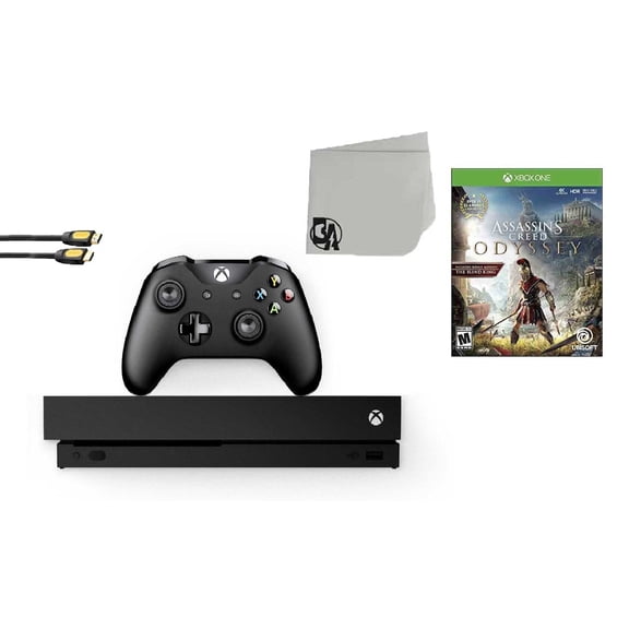 Pre-Owned Restored Microsoft Xbox One X 1TB Gaming Console Black with Assassin's Creed- Odyssey BOLT AXTION