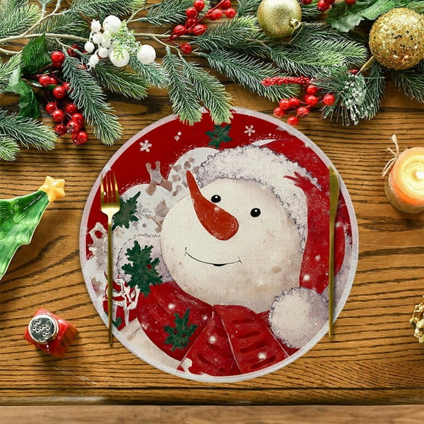 Manteles individuales de lino, adornos navideños, mantel individual navideño de 35 x 35 cm, mantel de invierno con aislamiento térmico y resistente a la suciedad, apto para fiestas, cocinas, restauran