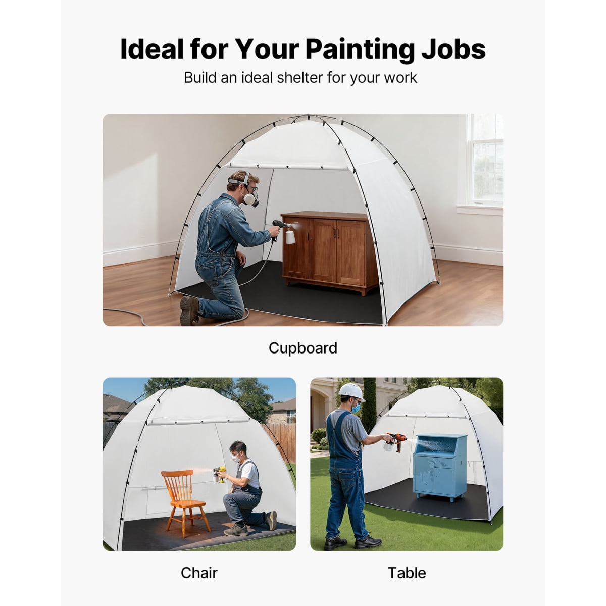 Portable Paint Booth Tent 91.7 x 67.7 x 74.8 Inch Spray Painting Shelter with Built in Floor & Mesh Screen Oxford Fabric Spray Booth Station for Furniture Cabinets Chairs and Tables