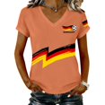 thumbnail image 1 of Women's Germany Football Graphic T-Shirt, V-Neck Casual Letter Print T-Shirt, Fashion Short Sleeve Graphic Tee, Summer Daily Lightweight Tops for Soccer Tournament 2026 Saffron Size: 2XL, 1 of 4