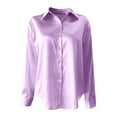 thumbnail image 3 of Women Satin Long Sleeve Shirt, Imitation Silk V Neck Blouse, Casual Daily Loose Fit Button Down Tops, 3 of 4