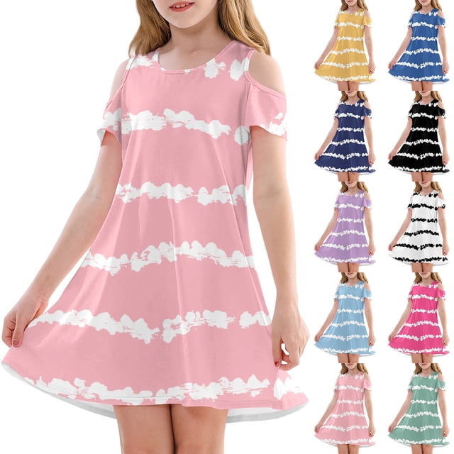 Teen Girls Dresses Tie-Dye Cold Shoulder Dress Soft Comfortable and Stylish for Casual Wear and Special Occasions ,Sie:160
