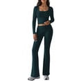 thumbnail image 1 of 2 Piece Square Neck Lounge Set Womens Wide Leg Pants Slightly Crop Top Sweatsuit Sets Green M, 1 of 9