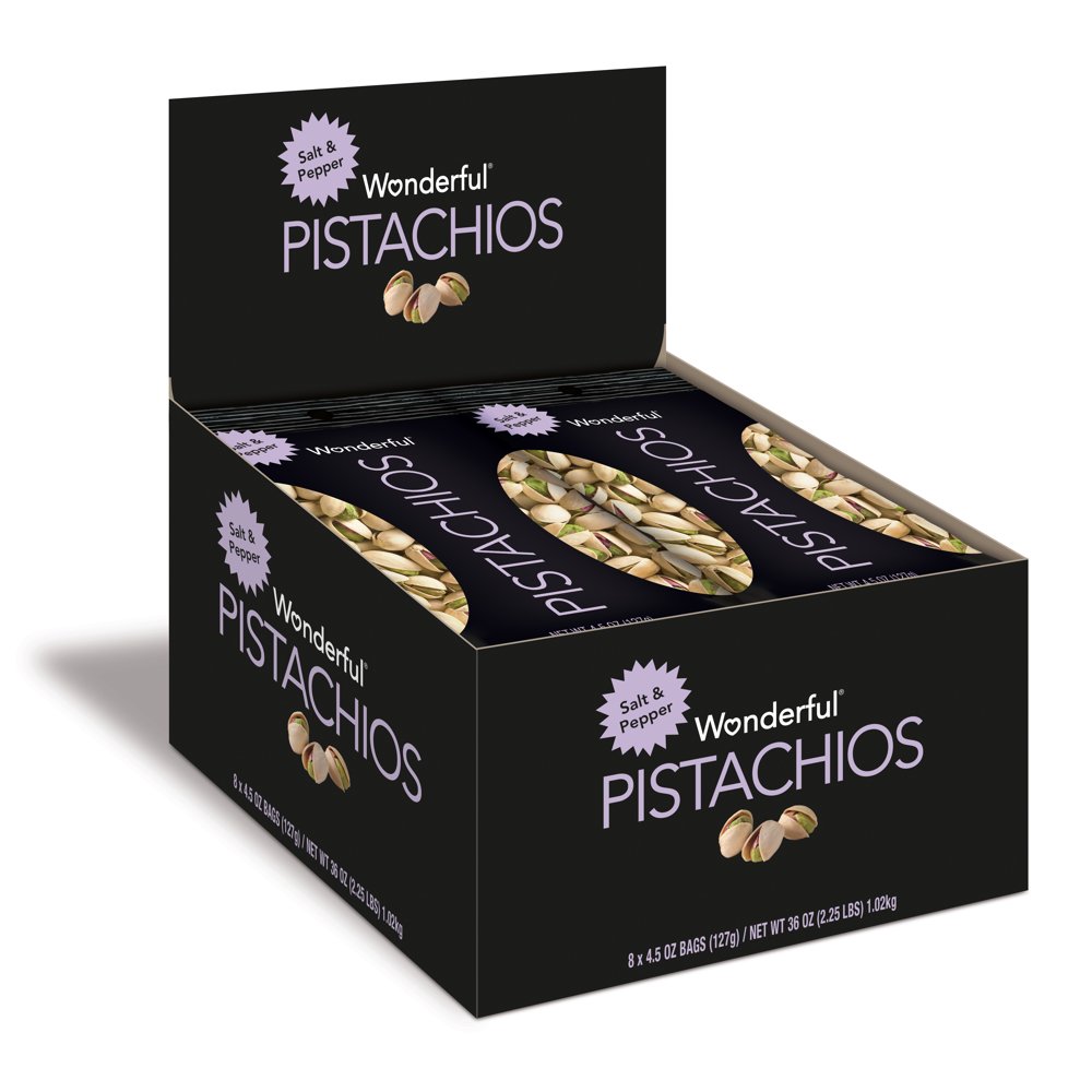 Wonderful Pistachios, Salt & Pepper Flavor, 4.5 Ounce Bags (Pack of 8