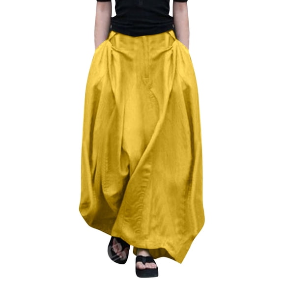 Npasoilc A-Line Maxi Skirt for Women Solid Color Loose Large Hem High Waist Half Skirt