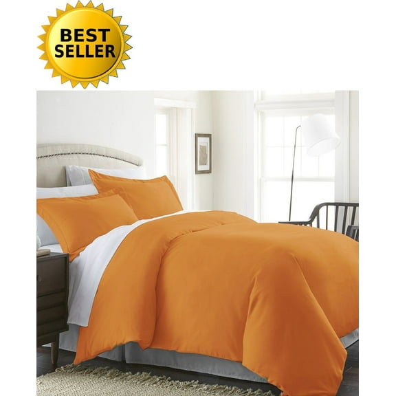 Celine Linen Wrinkle & Fade Resistant 3-Piece Duvet Cover Set - Protects and Covers your Comforter / Duvet Insert, 1500 Series LUXURIOUS 100% HypoAllergenic - Silky Soft, King/Cali King, Elite Orange