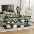 thumbnail image 3 of GloryStar Industrial Hallway Table, Rustic Vintage 3-Tier Console with Double X Metal Frame and Two Storage Shelves, 3 of 8