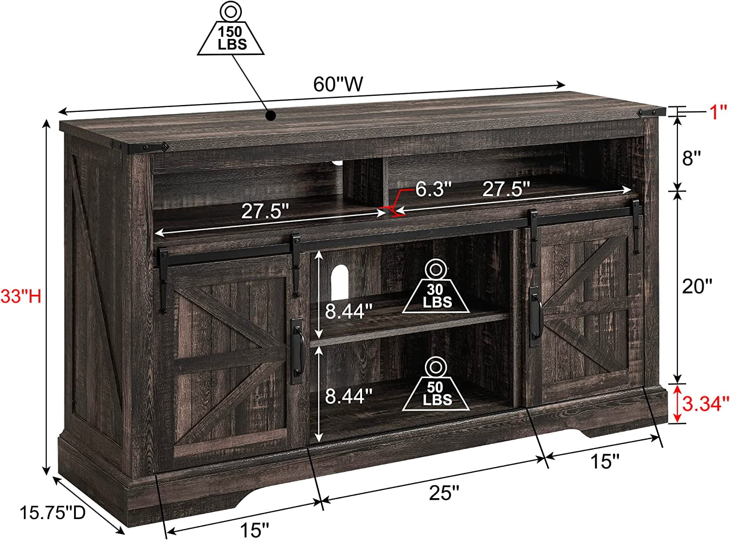 OKD Farmhouse TV Stand for TVs up to 70", Rustic Console Entertainment Center Television Table with Adjustable Shelf for liveing Room, Dark Rustic Oak
