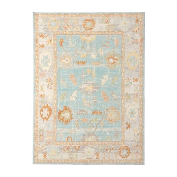 9 x 12 ft. Blue & Orange Floral Stain Resistant Indoor & Outdoor Rectangle Area Rug