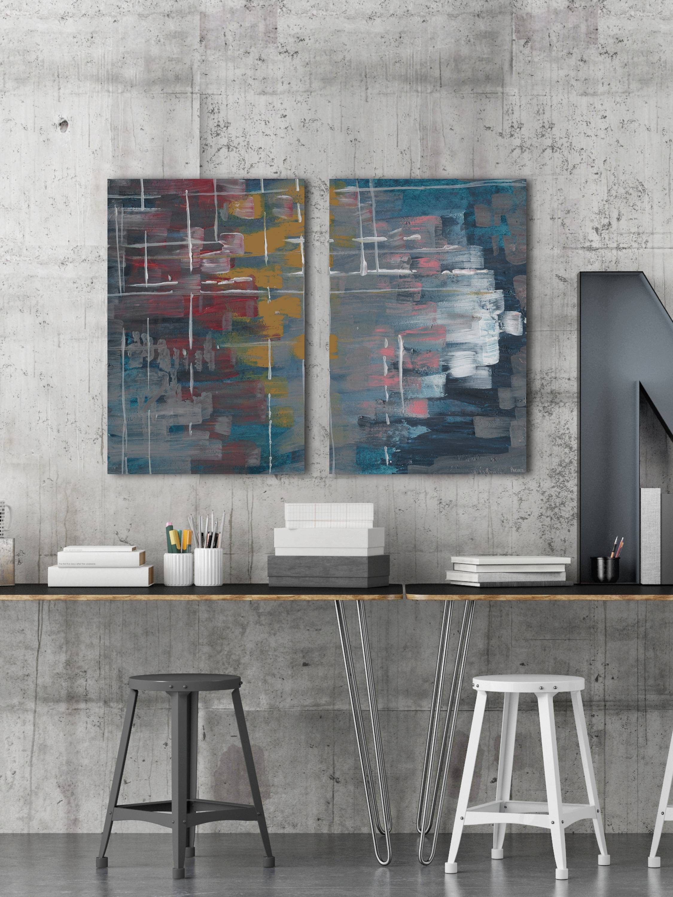 Multi-Color Strokes Diptych