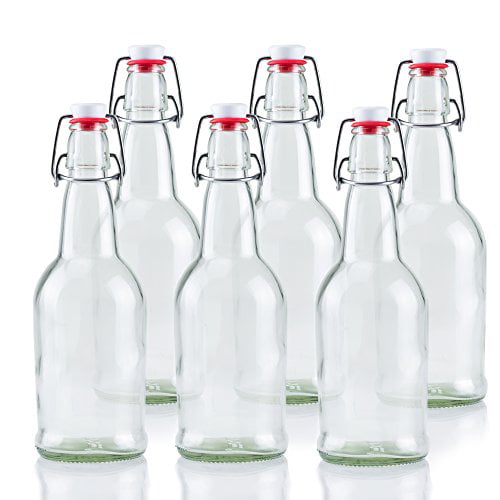 16 oz Glass Flip-Top Bottles (6-Pack, Clear) Kombucha Brewing