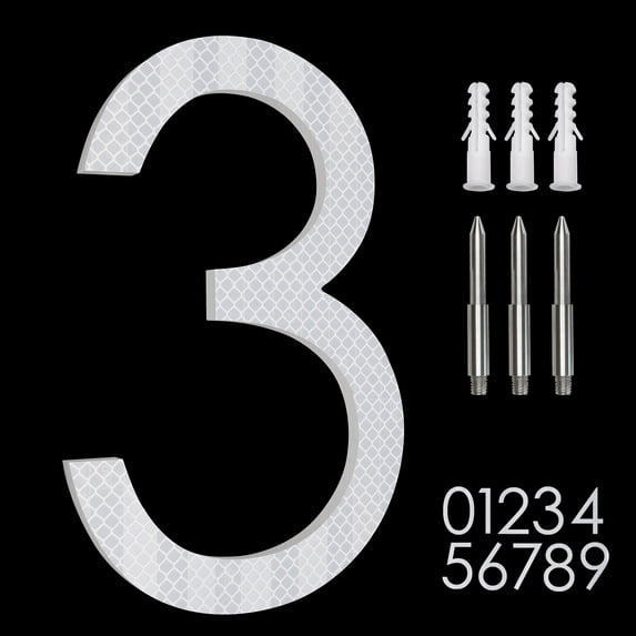 8" Reflective Address Numbers For House,Modern House Numbers Large Black Exterior Street Metal floating house numbers for outside Floating Mount Or Flush Mount Aluminum Home Door Number 3