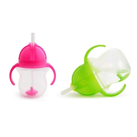 Munchkin Click Lock 7 Ounce Weighted Flexi-Straw Cup, 2 Pack, Green/Pink