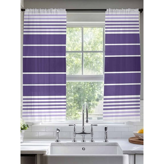 Purple Ombre Stripe Sheer Curtains for Living Room Bedroom Farmhouse Striped Gradient Sheer Curtains 63 Inch Long 2 Panels Set Light Filtering Curtain Window Treatments Drapes for Dining Room