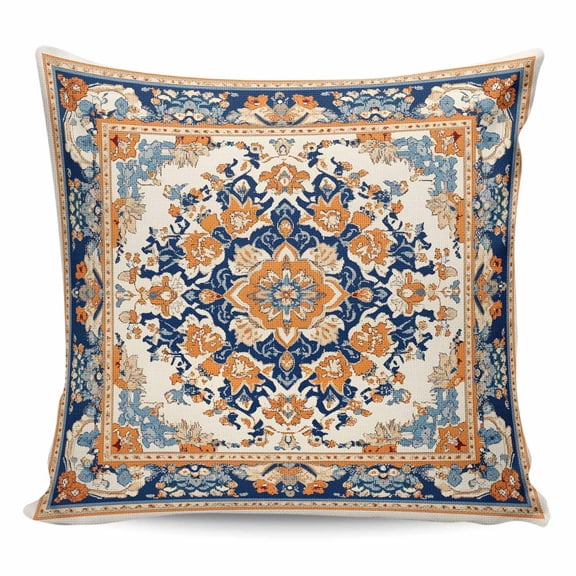 Throw Pillow Covers 24x24 Inch, Blue Burnt Orange Boho Decorative Pillow Cases for Couch Sofa Bed, Antique Southwestern Art Cotton Linen Square Home Decor Pillowcases with Hidden Zipper