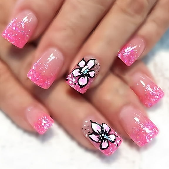 Aurgiarme 24Pcs Press on Nails French Tip Square Nails Tips Designs Fake Nails Artificial Acrylic Nails Full Covers False Nails