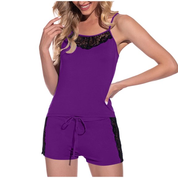 ZVNAΖH Women's Modal Cami Pajama Set, Lace Trim Camisole Top & Drawstring Shorts Loungewear, Sleepwear for Home & Nightwear