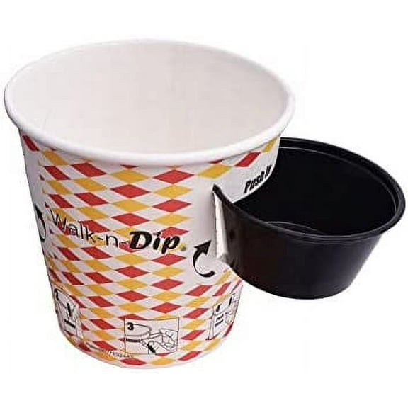Walk-n-Dip Paper Food Containers with Portion Cups Movie Snack Trays (24oz 500Pack)