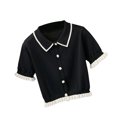 thumbnail image 3 of Camisa de punto para mujer, botón de manga corta, ropa de punto superior informal de verano, negro sidaley AP001466-02B, 3 of 7