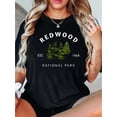 thumbnail image 1 of Camiseta con estampado gráfico de letras y bosque, top informal de manga corta con cuello redondo, ropa de mujer, top deportivo de ocio, 1 of 6