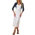 thumbnail image 2 of Unique Bargains Women's Semi Sheer Elegant 3/4 Sleeves Cardigan Bolero Shrugs S Navy Blue, 2 of 5