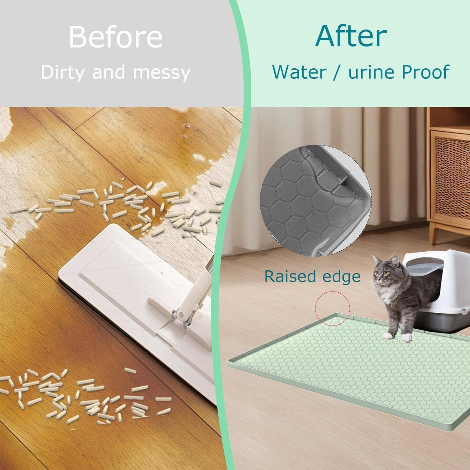 Litter Mat for Litter Box,  Large  Litter Trapping Mat - 28x19 in,  & Non-Slip, Durable & Easy Clean, Green