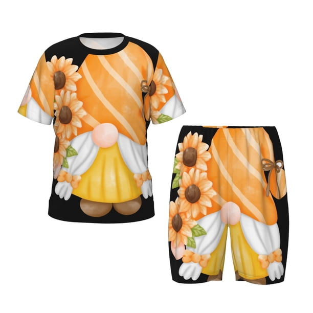 Balery Sunflower Gnomes 2 Conjunto de Pijama Infantil de Manga Corta con Estampado – Ropa de Dormir de Algodón Suave-3X-Large