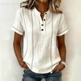 thumbnail image 3 of QASIEATN Women's Stripe Button V Neck Fashion Casual T Shirt Short Sleeve Regular Fit Spring Summer Daily Top Fall Fashion Outfits, 3 of 6