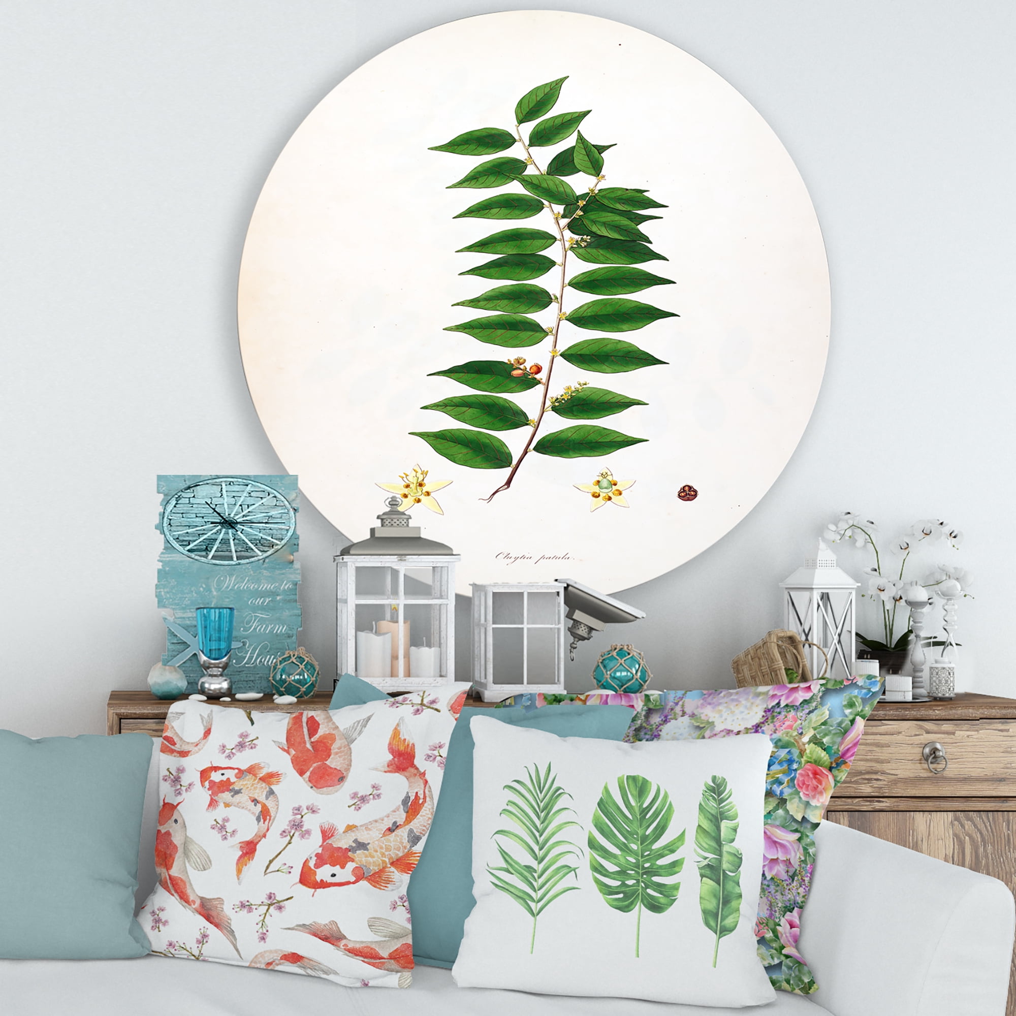 Designart 'Ancient London Plants VI' Farmhouse Circle Metal Wall Art 29x29 - Disc of 29
