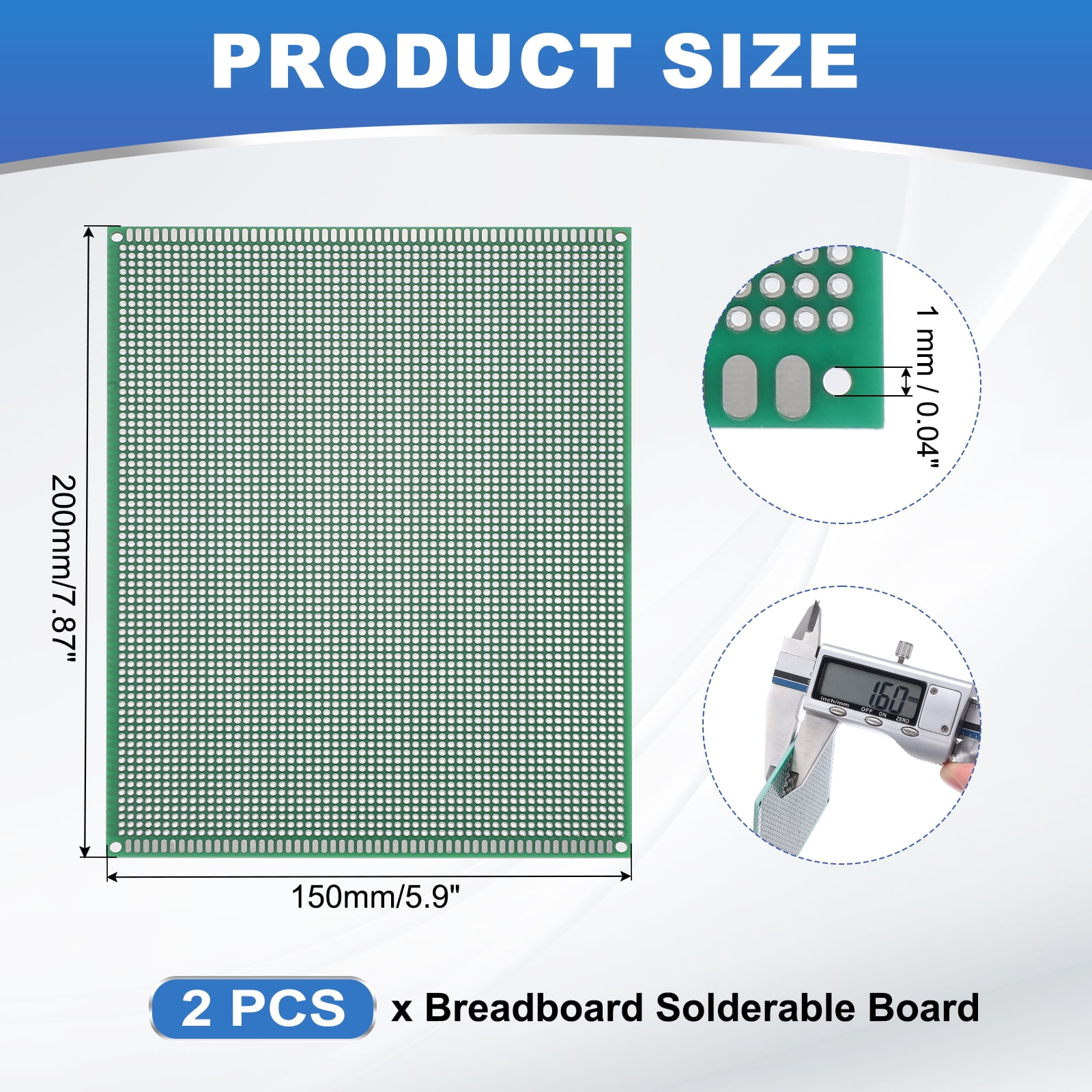 Uxcell 2Pcs Breadboard Solderable 200mm x 150mm Green Circuit PCB Board Double Sided Tin-Plated PCB Prototype Board for Electronics Prototyping, DIY Circuits Projects