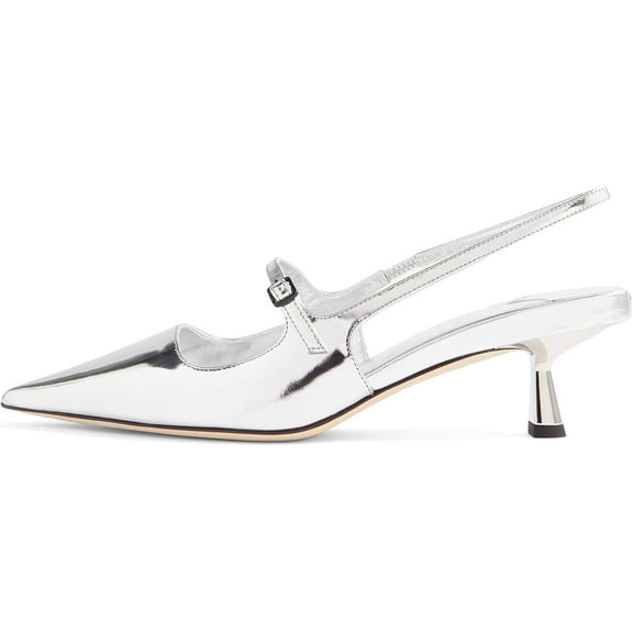 Slingback Kitten Heels Pumps Pointed Toe Low Heel Slip On Dress Shoes with Buckle Strap for Dating Party Working