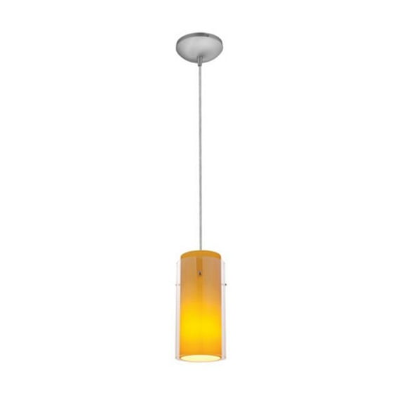 Accesslighting 28033-3C-BS-CLRD Verre N Cordon de Cylindre en Verre Clair et Rouge Verre 1 Lumière LED Pendentif- Acier Brossé