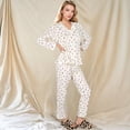 thumbnail image 2 of Women's Floral Print Button-Up Long Sleeve Pajama Set with Ruffle Details - Medium, White, 2 of 7