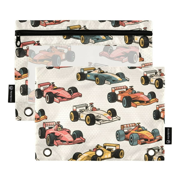 ALAZA 2 Pack Pencil Pouch Racing Cars Pencil Case for 3 Ring Binder Clear Window Pencil Bag Organizers