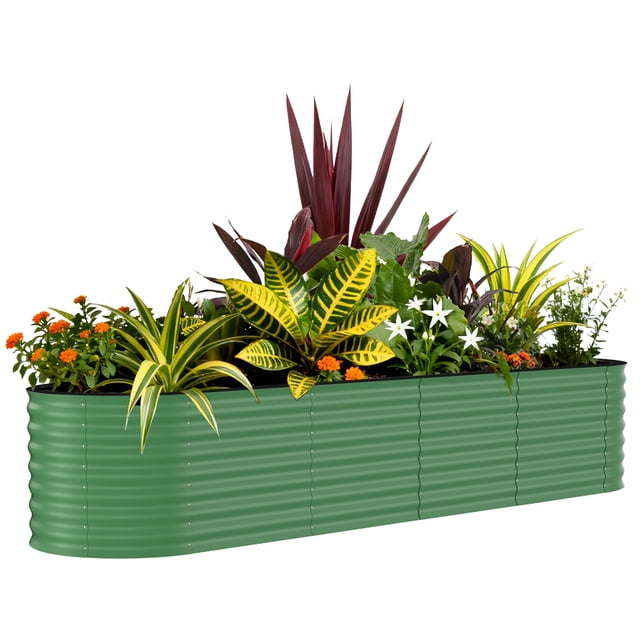 Steel Raised Garden Bed Kit - Rust-Proof Open Base Design, Tool-Free Assembly, 18" Deep Planter Box for Vegetables/Herbs/Flowers (4x8ft)