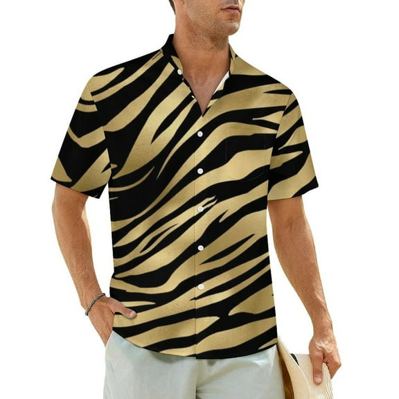 Tiger Print Beach Shirt Fur Animal Stripes Hawaii Casual Shirts Man Trendy Blouses Short S