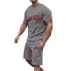 thumbnail image 2 of Conjunto de Sudadores de Hombres Impresión Casual Deportes de Manga Corta Cuello Redondo, Traje de Deporte de 2 Piezas con Pantalones de Corredores de Cintura Elástica, 2 of 4