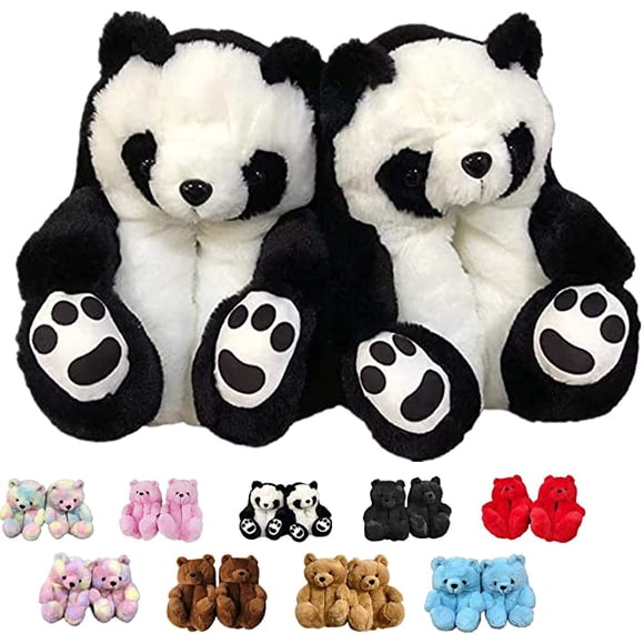 Women's Plush Teddy Bear Slippers, Non-Slip Plush Cute Home Floor House Faux Fur Slippers Sandals,Fluffy Soft cushioned Warm Fluff Bedroom Indoor Cartoon Winter Slides Shoes(Panda)