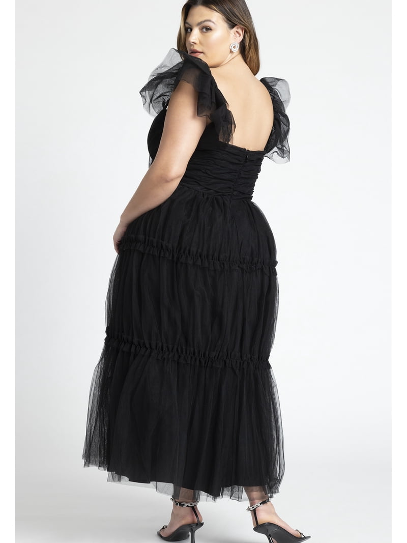 knee length dresses for ladies Flying Tomato Plus One Shoulder Tulle Midi Dress main image 1