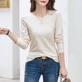 thumbnail image 4 of Fayshow0 Women'S Casual Round NecK Core Cotton T-Shirt Deals Up to 50% off Women'S Tops 2024 Round Neck Solid Color Bottoming Shirt Inner Long-Sleeved Round Neck Top/Shirt,Beige XL, 4 of 6